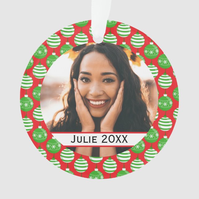 Custom Christmas Baubles Red Green Ornament (Front)