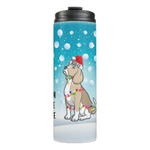 Custom Christmas Beagle Head Santa Hat Thermal Tumbler