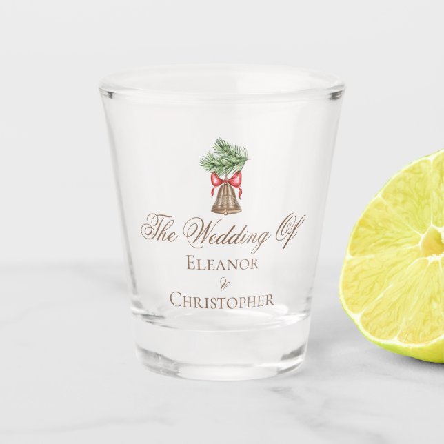 Custom Christmas Bell Holiday Wedding Favor Shot Glass (Front)