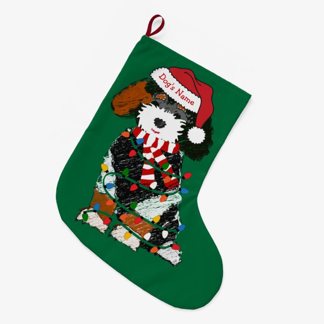Custom Christmas Bernedoodle Holiday Dog Large Christmas Stocking (Front (Hanging))
