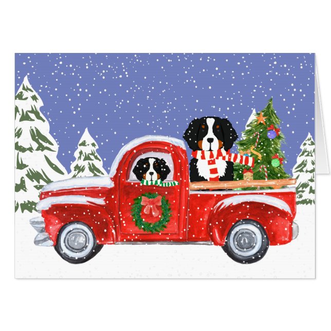 Custom Christmas Berner Dogs Red Truck Big Card (Front Horizontal)