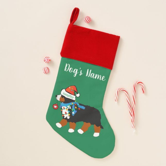 Custom Christmas Bernese Mountain Naughty Dog Christmas Stocking (Front)