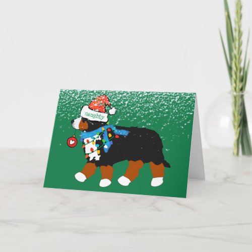 Custom Christmas Bernese Mountain Naughty Dog Holiday Card