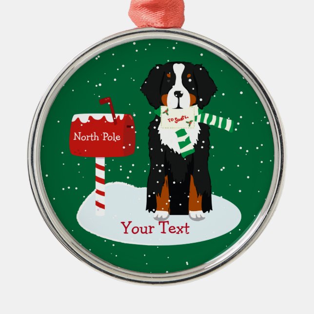 Custom Christmas Bernese Mt Dog Letter To Santa Metal Ornament (Front)