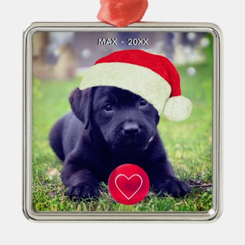 Custom Christmas Black Dog Photo Metal Ornament