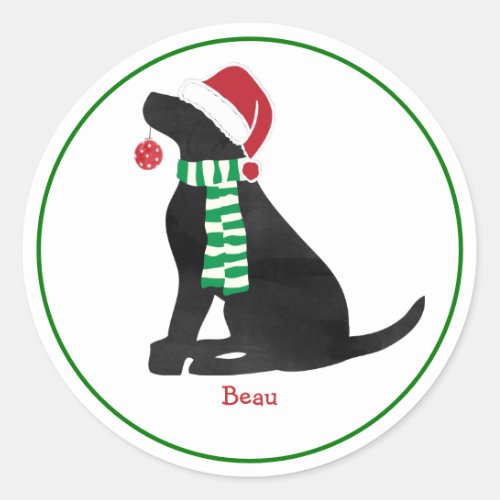 Custom Christmas Black Labrador Holiday Dog Classic Round Sticker