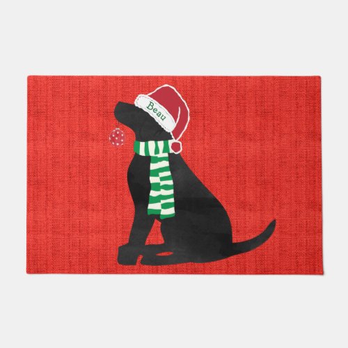 Custom Christmas Black Labrador Holiday Red Doormat