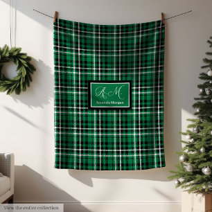Custom Christmas Blanket Green Black Tartan Decor