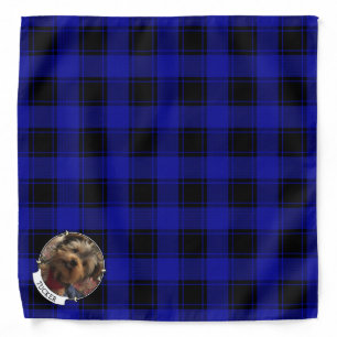 Custom Christmas Blue and Black Plaid Photo Frame Bandana