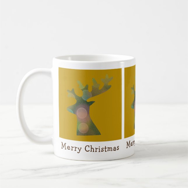 Custom Christmas Bokeh Reindeer Head Bronze Gold  Coffee Mug (Left)