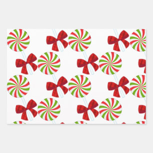 Custom Christmas Candy and Matching Teddy Bear Wrapping Paper Sheets