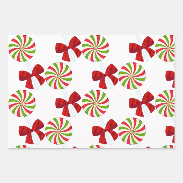Custom Christmas Candy and Matching Teddy Bear  Wrapping Paper Sheets (Front)