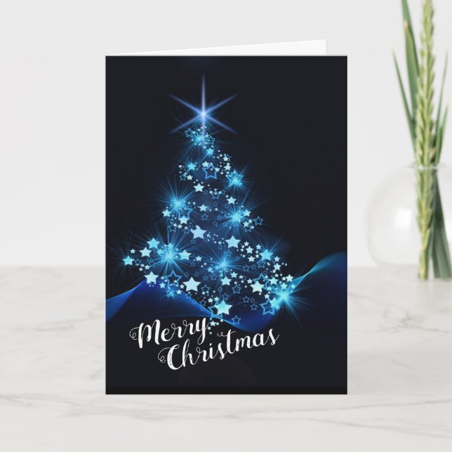 custom Christmas card modern blue tree design (Front)