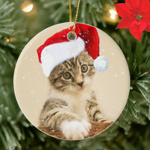 Custom Christmas Carol Tabby Cat Photo Ceramic Ornament