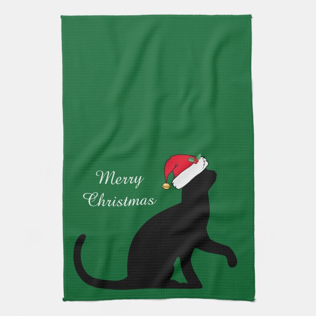 Custom Christmas Cat Santa Green Towel (Vertical)