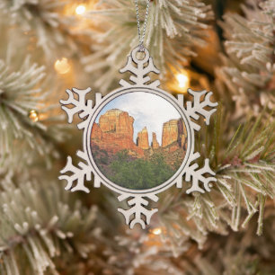 Custom Christmas Cathedral Rock Sedona Snowflake Pewter Christmas Ornament