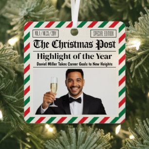 Custom Christmas Celebrate Achievement Newspaper  Metal Ornament