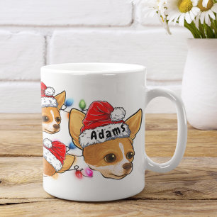 Custom Christmas Chihuahua Head Santa Hat Dog Coffee Mug