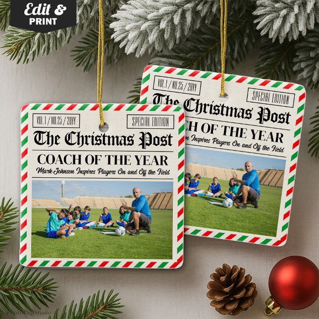Custom Christmas Coach Gift Sports Newspaper Coach Ceramic Ornament (Custom Christmas Coach Gift Sports Newspaper Coach Ceramic Ornament)
