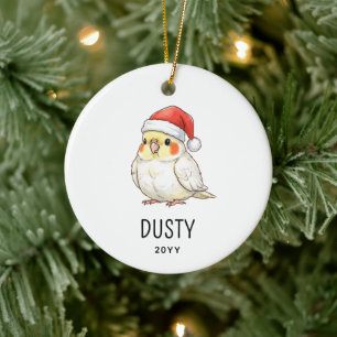 Custom Christmas Cockatiel Wearing Santa Hat Ceramic Ornament