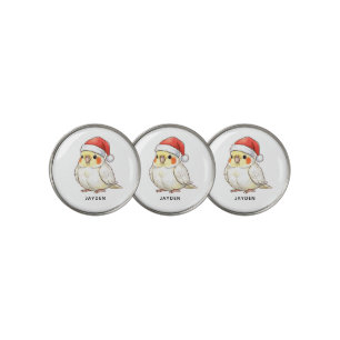 Custom Christmas Cockatiel Wearing Santa Hat Golf Ball Marker