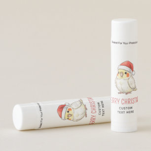 Custom Christmas Cockatiel Wearing Santa Hat Lip Balm