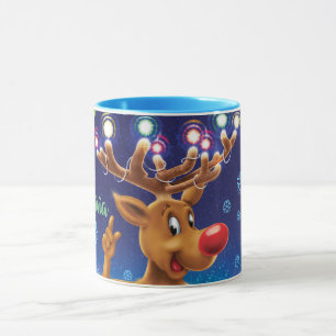 Custom Christmas coffee mug , Rudolph & lights