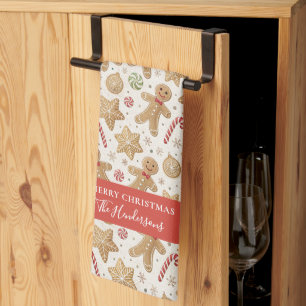 Custom Christmas Cookie Gingerbread Pattern Name Kitchen Towel