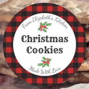 Custom Christmas Cookie Labels Red Buffalo Plaid
