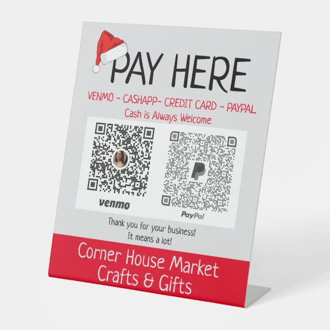 Custom Christmas Craft Fair Ideas Pay Here Venmo Pedestal Sign (Front)