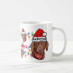 Custom Christmas Dachshund Head Santa Hat Dog Coffee Mug