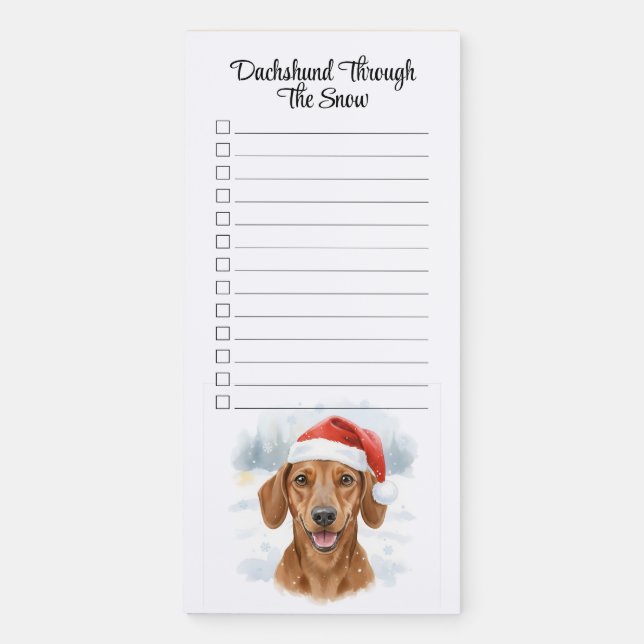 Custom Christmas Dachshund Through The Snow Magnetic Notepad (Front)