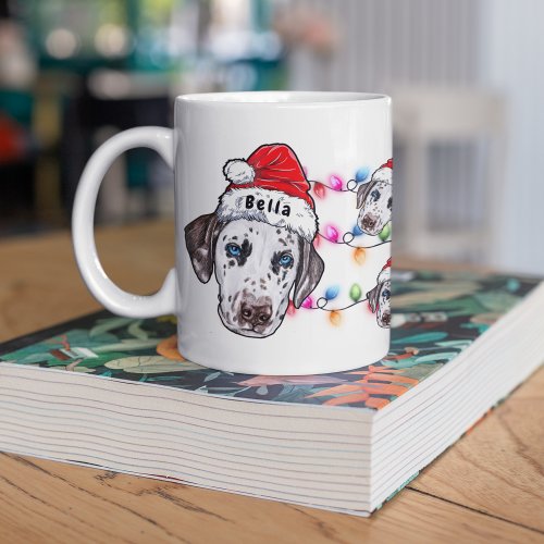 Custom Christmas Dalmatian Head Santa Hat Dog Coffee Mug