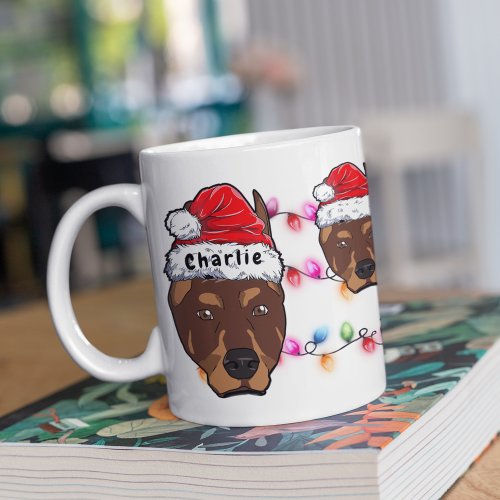 Custom Christmas Doberman Head Santa Hat Dog Coffee Mug