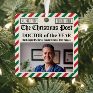 Custom Christmas Doctor Gift, Fun Newspaper Doctor Metal Ornament