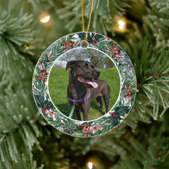 Custom Christmas Dog or Cat Keepsake Photo Ceramic Ornament (Tree)