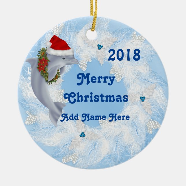 CUSTOM Christmas Dolphin Ornament Gift 2018 (Front)