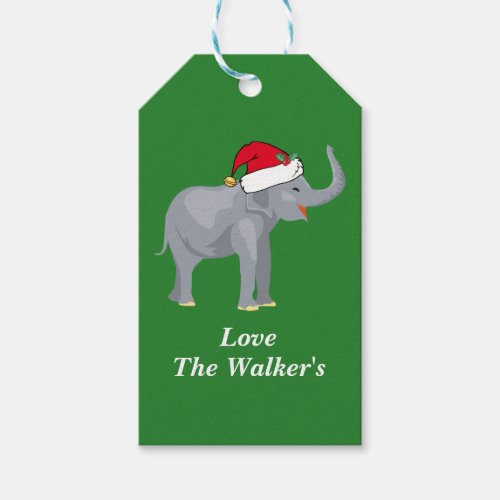 Custom Christmas Elephant Green Gift Tags