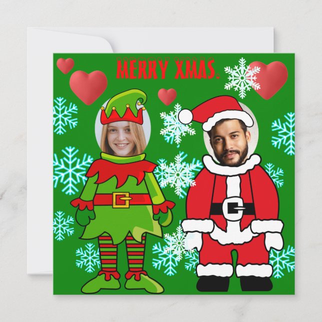 Custom Christmas face cut out Santa and Elf Card (Front)