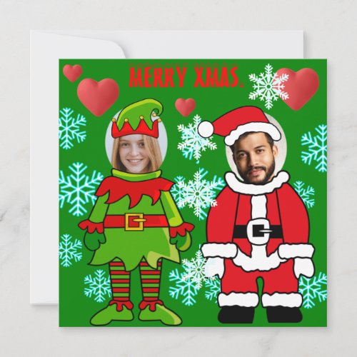 Custom Christmas face cut out Santa and Elf Card