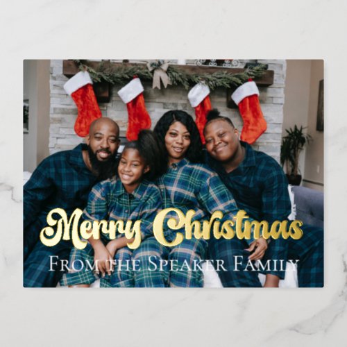 Custom Christmas Family Photo Gold Foil  Foil Holiday Postcard