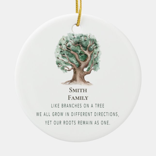 Custom Christmas Family Tree Monogrammed Ceramic Ornament (Front)