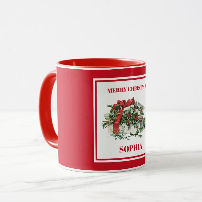 Custom Christmas Festive Vintage Christmas Gift  Mug (Front Left)