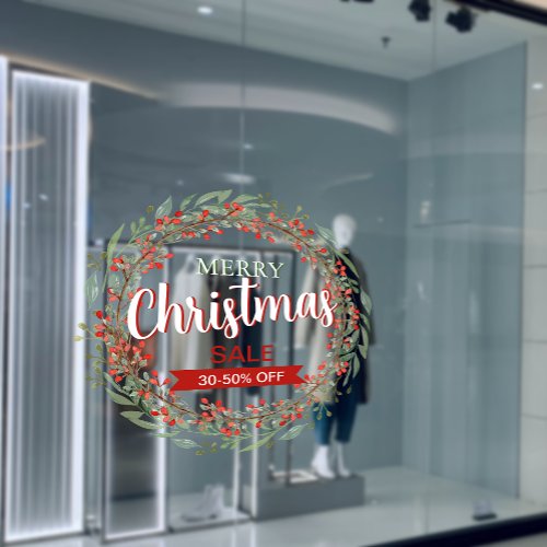 custom Christmas Flower Wreath Sale Business Ads Window Cling