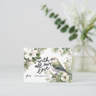Custom Christmas Flowers & Bird With All Our Love Note Card