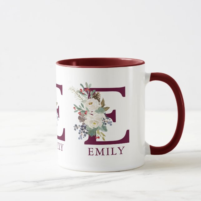 Custom Christmas flowers lettering monogram Mug (Right)