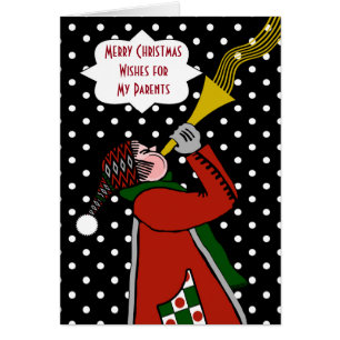 Custom Christmas for Parents, Trumpet in Snow Cards