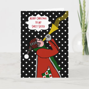 Custom Christmas for Sister, Trumpet in Snow Storm Holiday Card