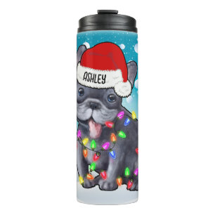 Custom Christmas French Bulldog Head Santa Hat Thermal Tumbler