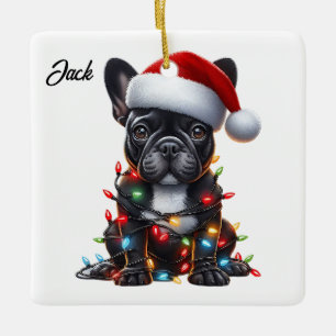 Custom Christmas French Bulldog with Santa Hat Ceramic Ornament